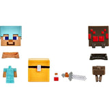 Bundle of 2 |Minecraft Mob Head Minis Action Figures (Villager Guarding Iron Golem & Spider Slaying Steve) Packs & Accessories