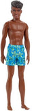 Barbie Ken Beach Doll with Black Hair Dressed in Blue Tropical Swim Trunks