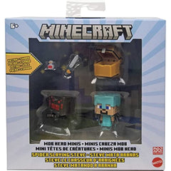 Bundle of 2 |Minecraft Mob Head Minis Action Figures (Villager Guarding Iron Golem & Spider Slaying Steve) Packs & Accessories