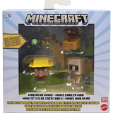 Bundle of 2 |Minecraft Mob Head Minis Action Figures (Villager Guarding Iron Golem & Spider Slaying Steve) Packs & Accessories