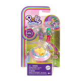 Polly Pocket Collectible Micro Mini Metal Vehicle, Poseable Doll and Pet Set - Polly's Friend Doll with Donut Theme UFO and Purple Puppy (with Space Helmet) Sidekick Playset