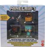 Bundle of 2 |Minecraft Mob Head Minis Action Figures (Villager Guarding Iron Golem & Spider Slaying Steve) Packs & Accessories