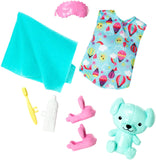 Barbie Club Chelsea Accessory Pack, Bedtime-Themed Clothing and Accessories for Small Dolls, 7 Pieces for 3 to 7 Year Olds Include Teddy Bear