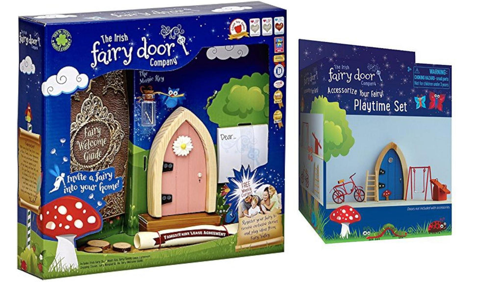 Bundles of 2 |Magical Irish Fairy Pink Arch Door & 4-Piece Playtime Accessory Set |by The Irish Fairy Door Company