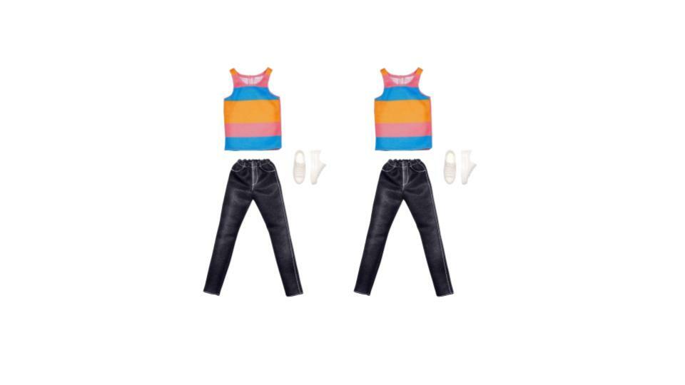 Lot of 2 |Barbie Fashions Ken Doll Clothes Set with Striped Tank, Black Denim Pants & Accessory (BUNDLE)