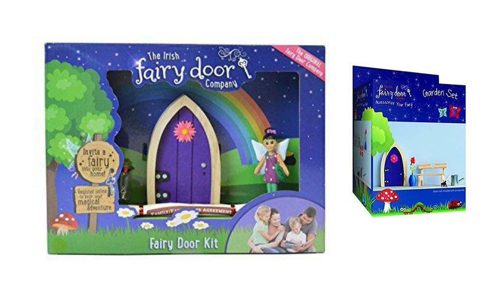 Bundles of 2 |Magical Irish Fairy Welcome Kit Purple Door & 4-Piece Garden Accessory Set |by The Irish Fairy Door Company