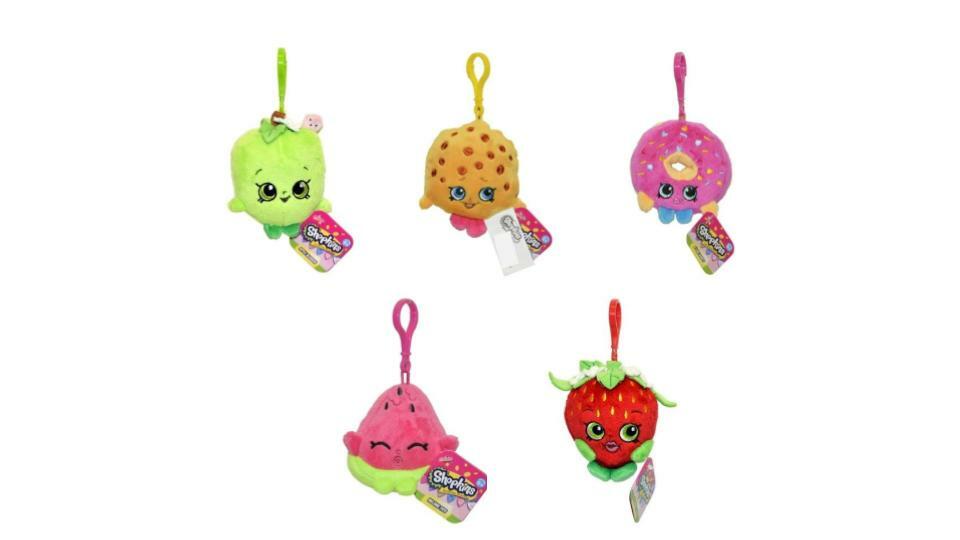 Bundle of 5 |Shopkins Clip On Plush - Apple Blossom, Kooky Cookie, De'lish Donut, Melonie Pips & Strawberry Kiss