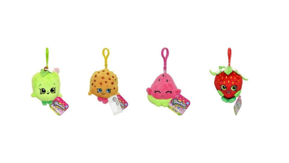 Bundle of 4 |Shopkins Clip On Plush - Apple Blossom, Kooky Cookie, Melonie Pips & Strawberry Kiss