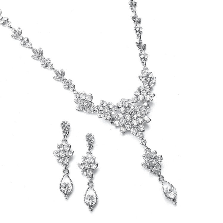 Crystal Cluster Bridal Necklace Set with Drop 1003S