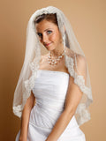 Mantilla Lace Wedding Veil Threaded with Silver Chain 109V