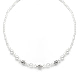 Dainty Wedding Necklace with Pearls & Rhinestone Fireballs - White 1125N-W-S