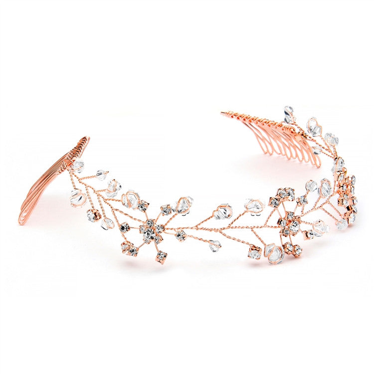 Mariell Swarovski Crystal Bridal Tiara Vine In Rose Gold 1402h-rg