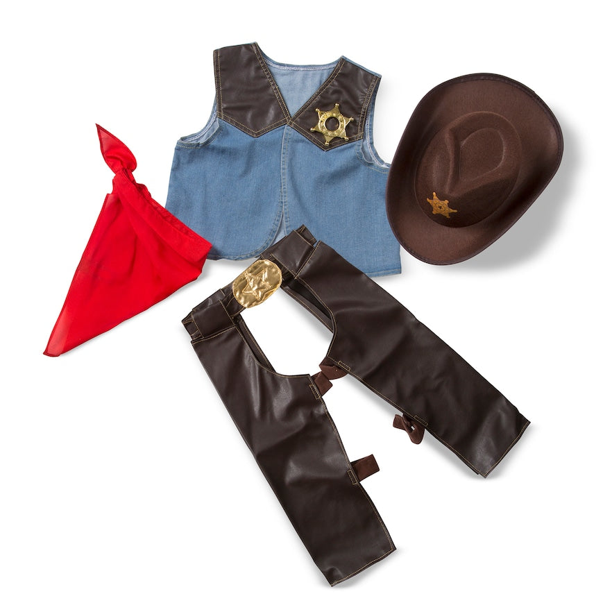 Melissa & Doug Cowboy Role Play Costume Set (5pc) - Includes Faux Leather Chaps, Adult Unisex, Size: One Size, Blue/Gold/Red