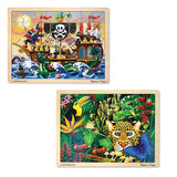 Melissa & Doug Wooden Jigsaw Puzzles Set - Rainforest Animals and Pirate Ship 2pc