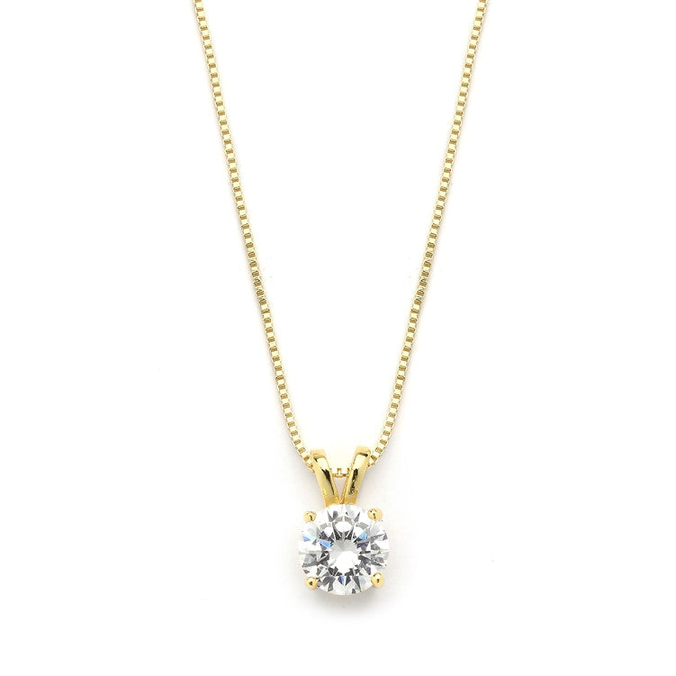 New! Delicate 14K Gold CZ Round-Cut Necklace with Double Loop Top 2002N-G