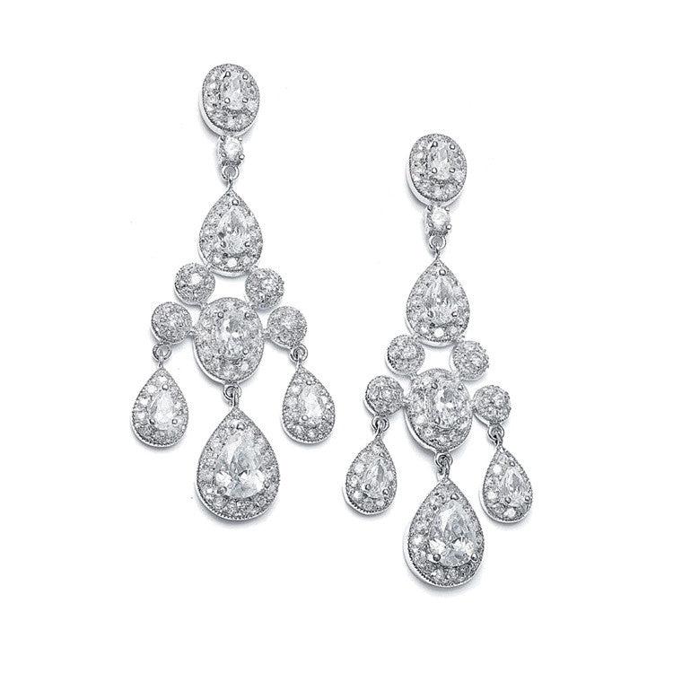 Regal Wedding Chandelier Earrings in Pave Encrusted CZ 2052E