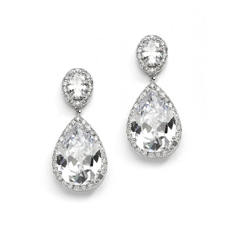 Couture Cubic Zirconia Pear-Shaped Bridal Earrings - Pierced or Clip 2074E