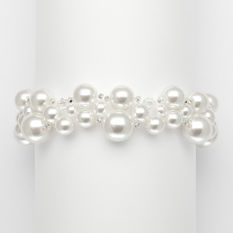 Crystal & Pearl Bubbles Bridal Bracelet - White 2113B-W-CR-S