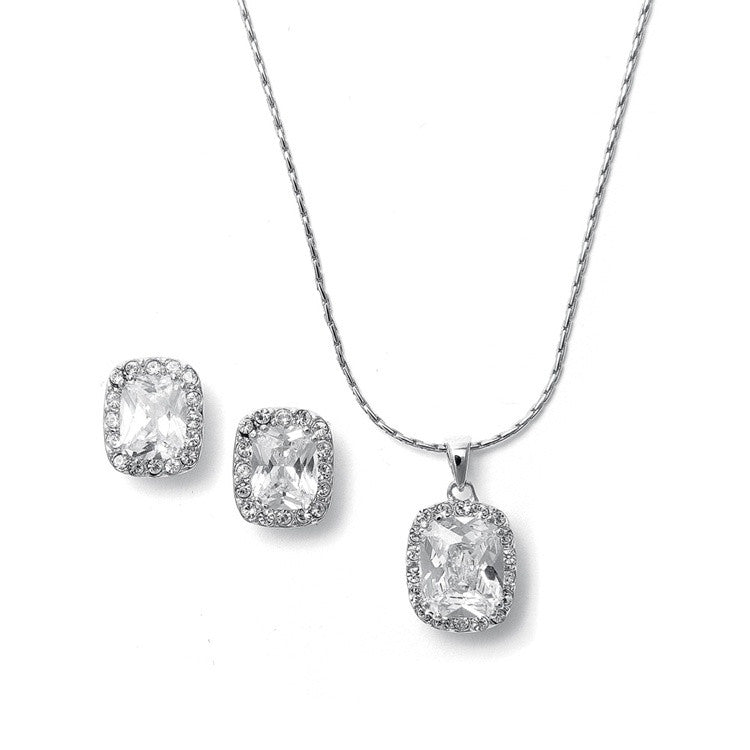 CZ Cushion Cut Bride or Bridesmaid Necklace Set 262S-CR