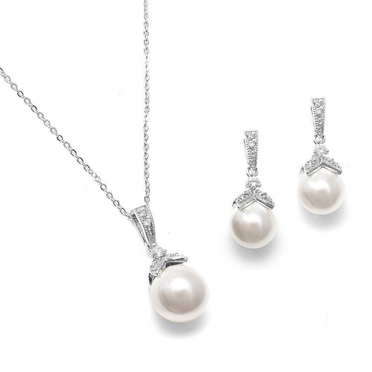 Pearl Drop Necklace Set with Vintage CZ 3045S