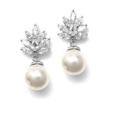 CZ Cluster Bridal Earrings with Pearl Drop 3053E