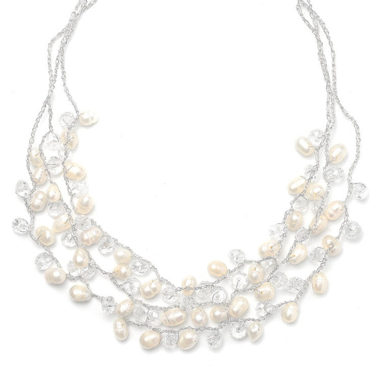 Genuine Freshwater Pearls 3-Row Bridal Necklace 3132N