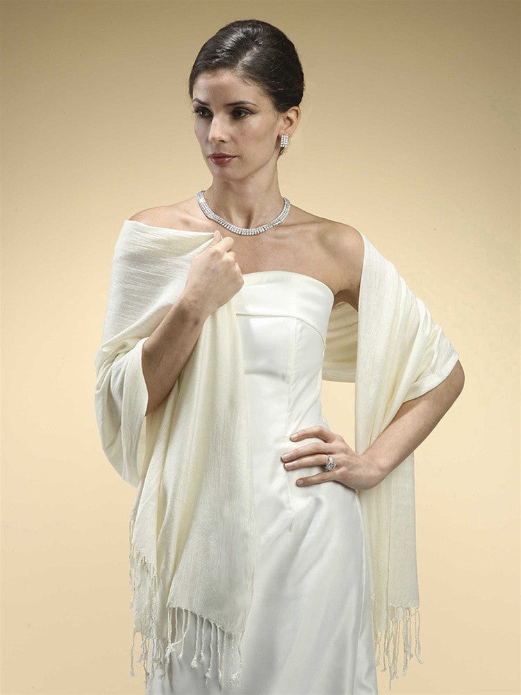 Pashmina Style Evening Wrap or Shawl - Ivory 3260W