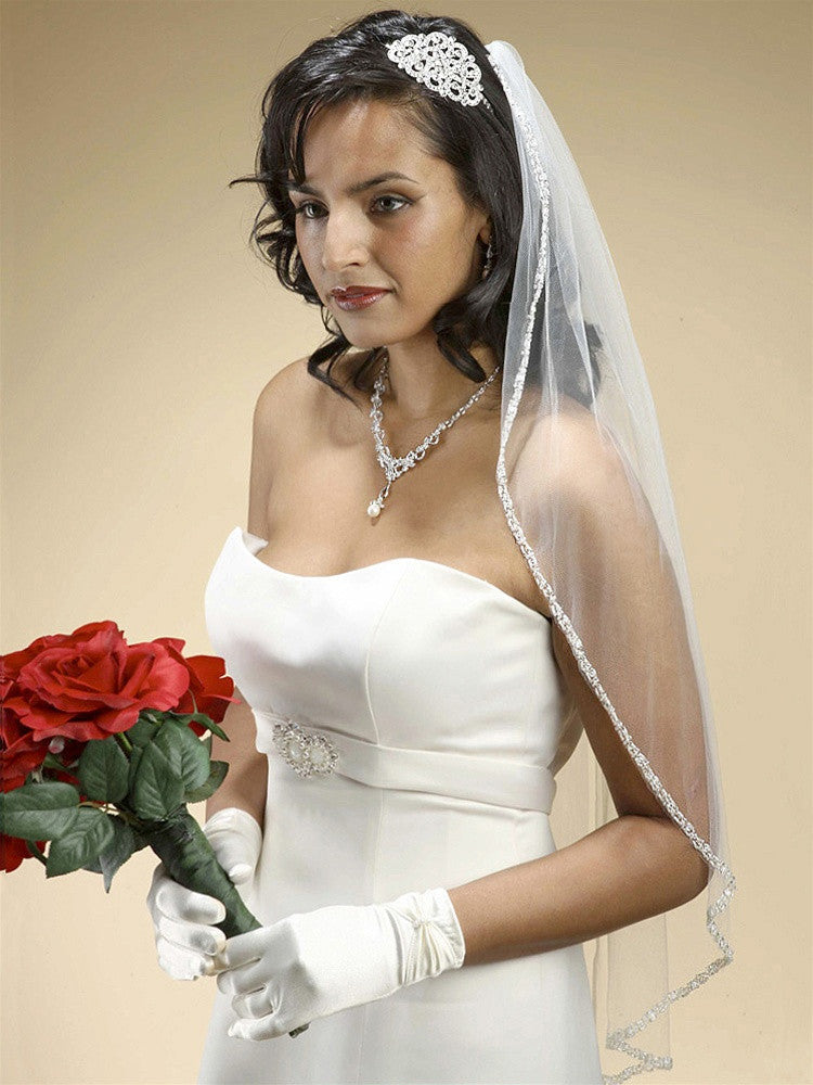 Rhinestone Edge Wedding Veil with Pearls & Beads 3327V