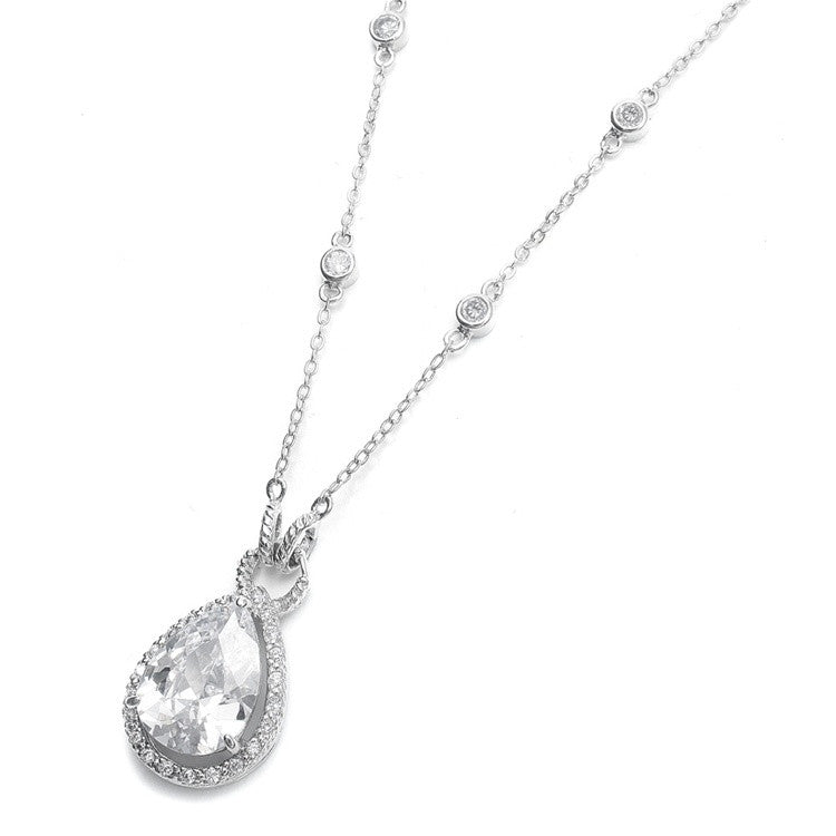 Large CZ Pear Drop Bridal Necklace 341N