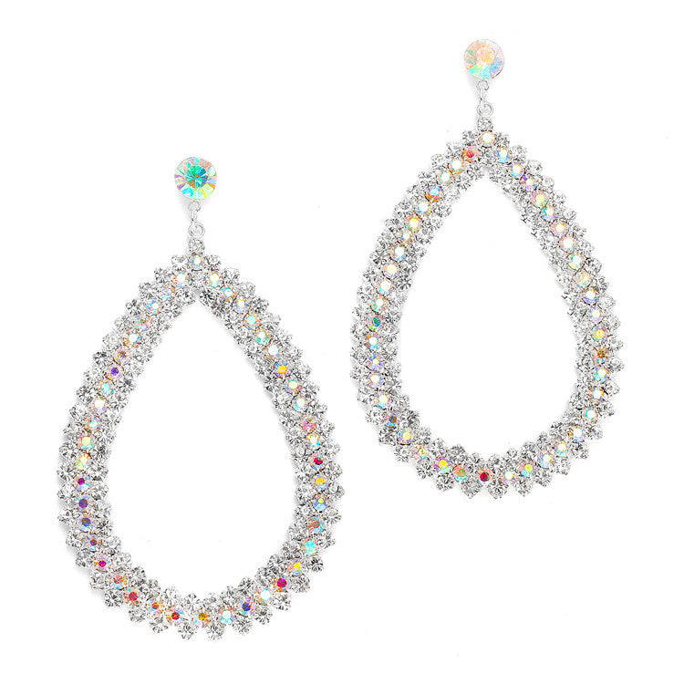 Iridescent Rhinestone Pearshape Hoop Earrings 3430E