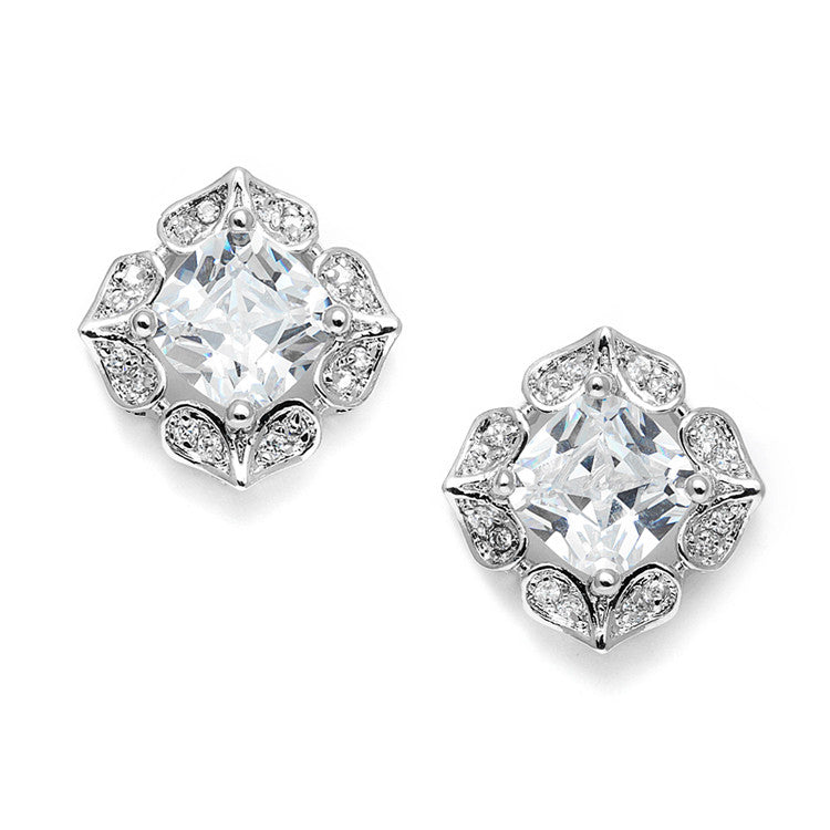 Lavish Cushion Cut Cubic Zirconia Wedding Earrings 3510E