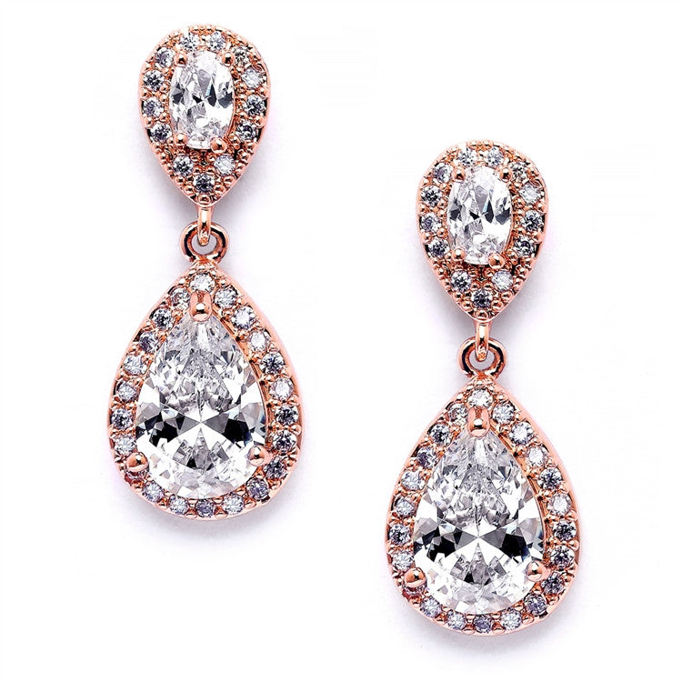 Lustrous Cubic Zirconia Teardrop Wedding Earrings 3520E-RG