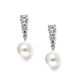 Graduated CZ Wedding Earrings with Pearl Drop 3532E