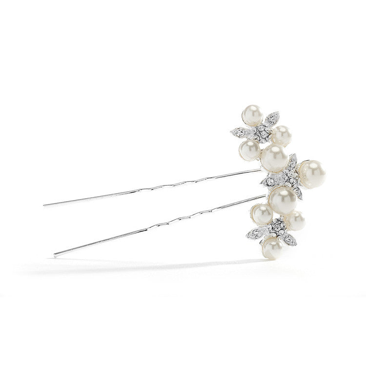 Floral Trio Wedding Hair Pin with Crystals & Pearls 3588HS