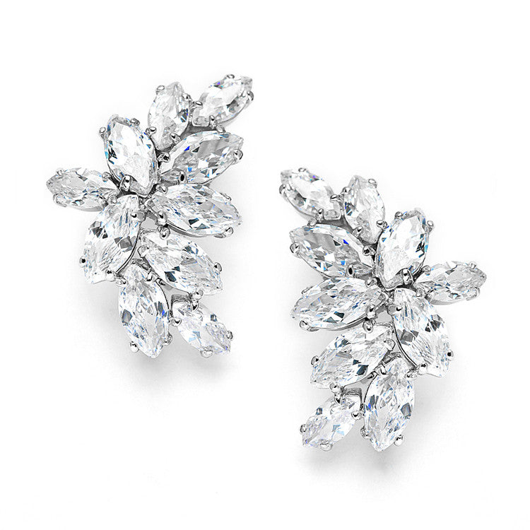 Shimmering Cubic Zirconia Marquis Cluster Earrrings 3598E