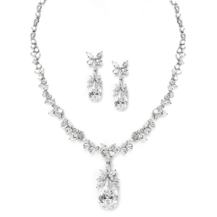 Cubic Zirconia Royal Wedding Teardrop Necklace Set 3622S