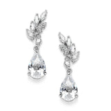 Cubic Zirconia Bridal or Bridesmaids Earrings with Baby Leaves & Teardrops 3634E