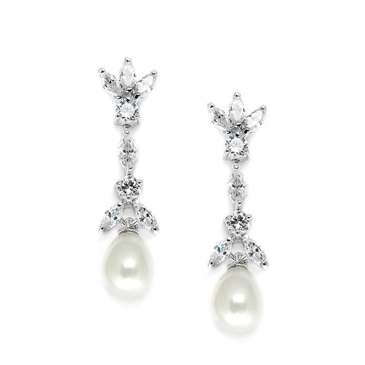 Freshwater Pearl & Cubic Zirconia Tulip Wedding Earrings 3638E