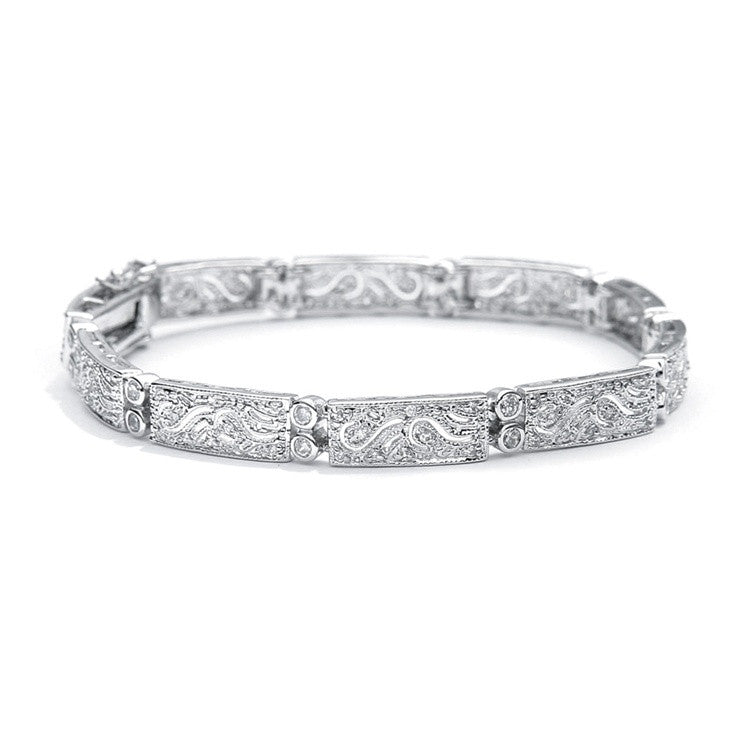 Finely Etched Faux Diamond and Platinum Cubic Zirconia Bracelet 363B