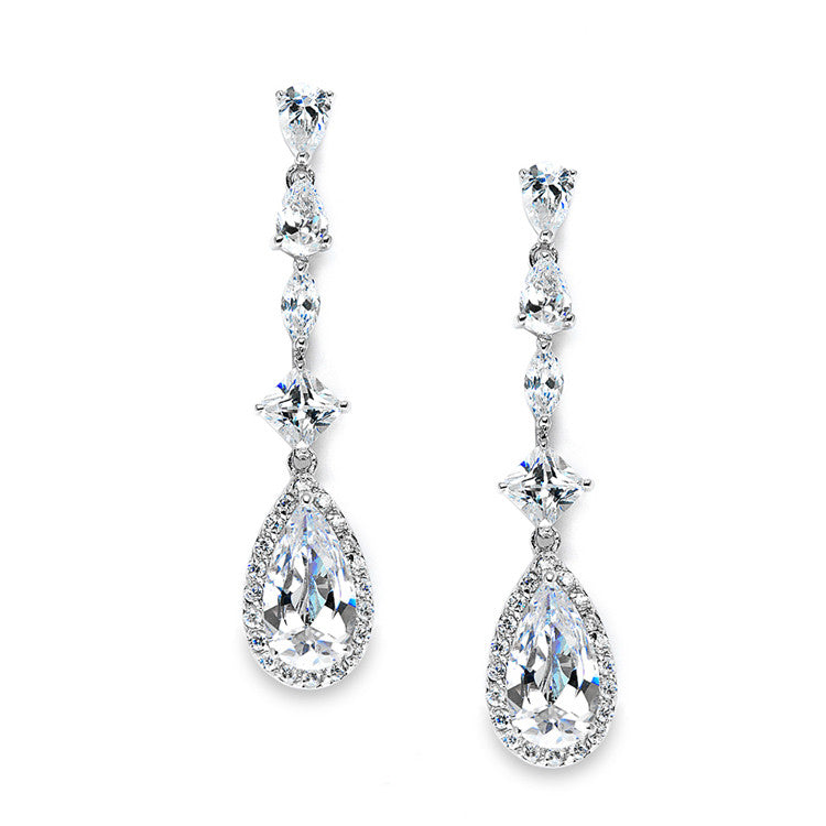 Slender Teardrop Wedding or Prom CZ Dangle Earrings 3647E