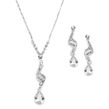 Dainty Necklace & Earrings Set with CZ Teardrops 3668S