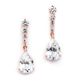 Rose Gold Cubic Zirconia Pears Dangle Earrings with Graduated Top 3677E-RG