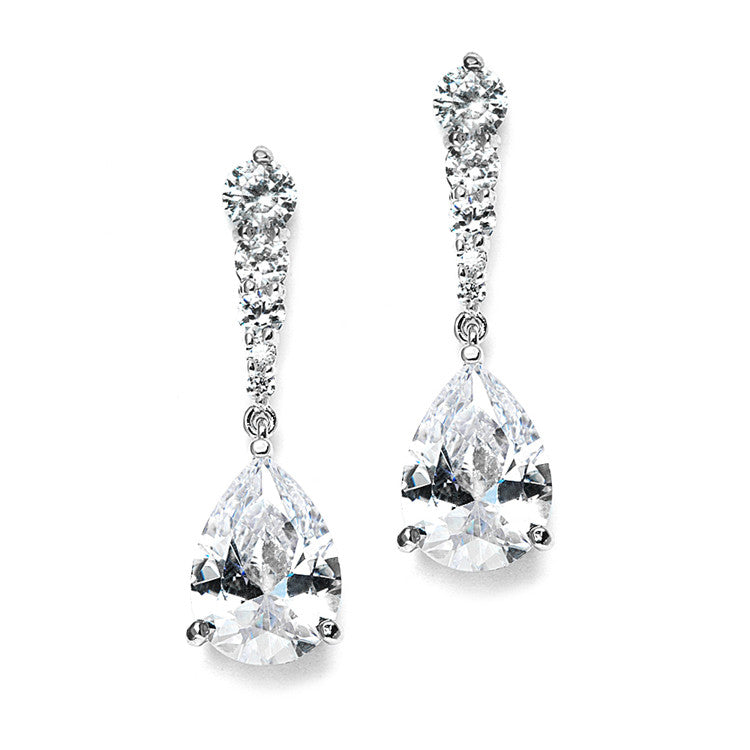 Cubic Zirconia Pears Dangle Earrings with Graduated Top 3677E