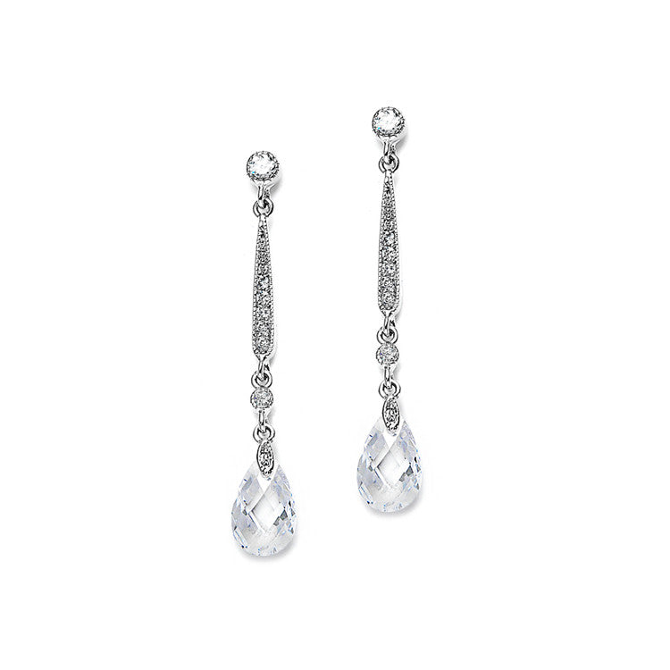 Slender Vintage Wedding or Bridesmaids CZ & Crystal Earrings 3695E