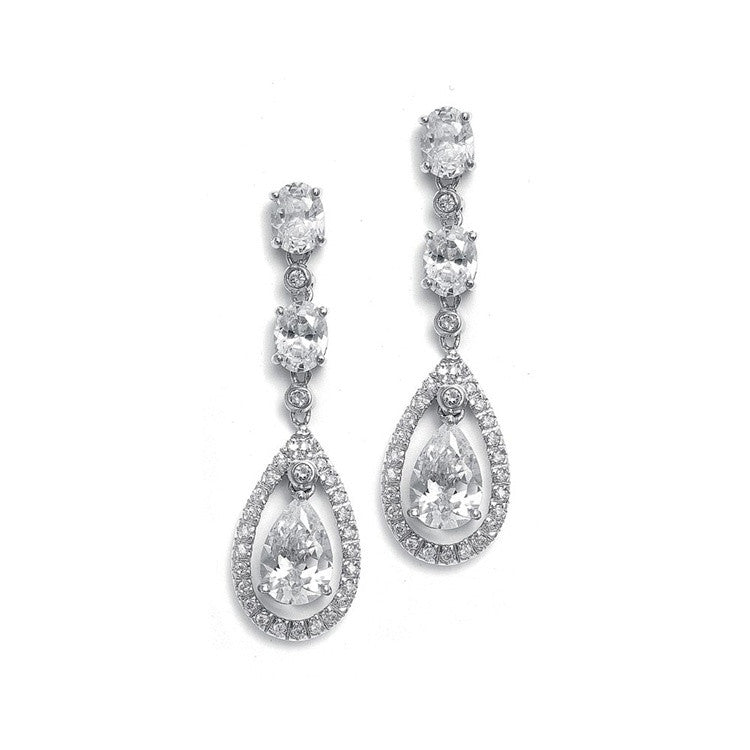 Dangle Wedding Earrings with Caged CZ Pear 369E-CR