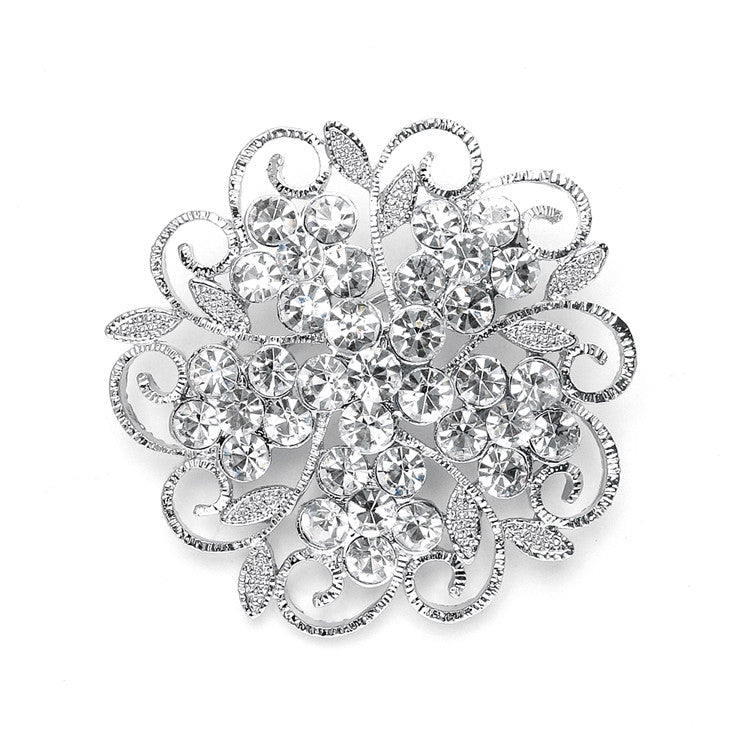 Filigree Crystal Flower Wedding or Prom Pin 3726P