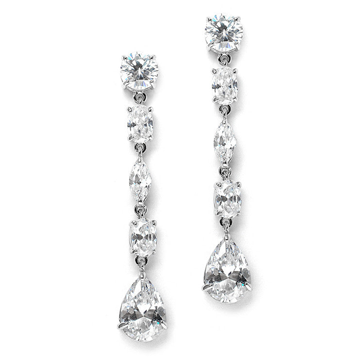 Linear Cubic Zirconia Wedding or Prom Dangle Earrings 3730E