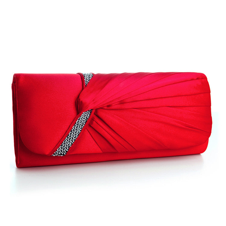 Red Satin Pleats Evening Bag with Silver Mini Sequins 3746EB-RE