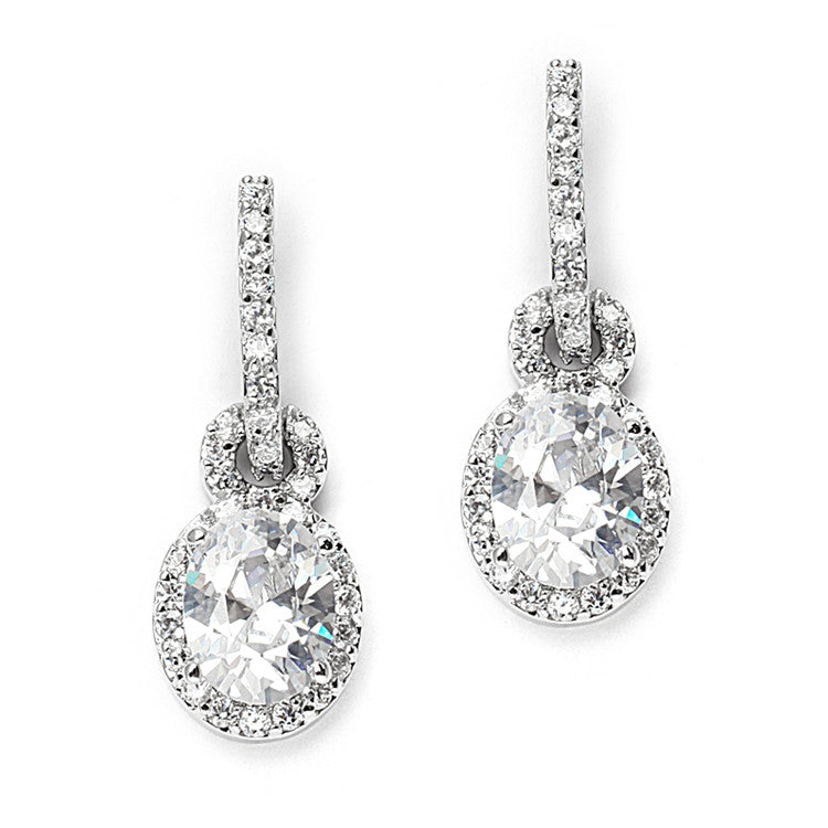 Oval Cubic Zirconia Wedding or Bridesmaids Drop Earrings 3749E