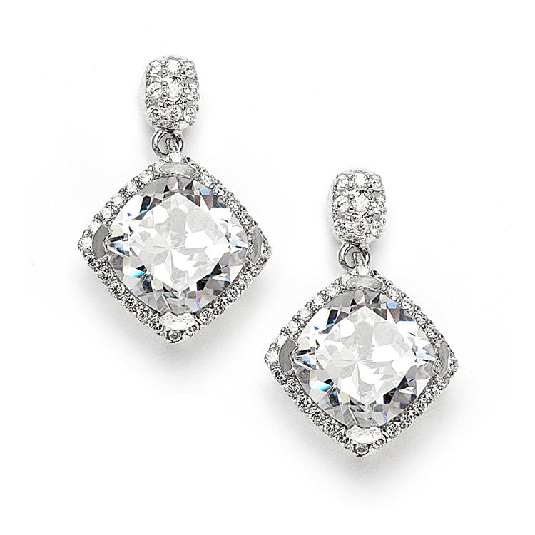 Popular Micro Pave CZ Cushion Cut Wedding Earrings 3780E